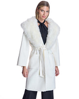 Off White Cashmere Blend Rap Coat with Fur Collar-Maximilian