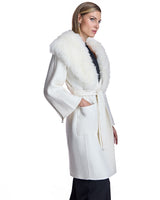 Off White Cashmere Blend Rap Coat with Fur Collar-Maximilian