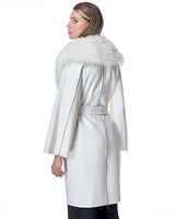 Off White Cashmere Blend Rap Coat with Fur Collar-Maximilian