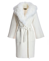 Off White Cashmere Blend Rap Coat with Fur Collar-Maximilian