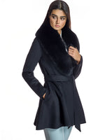 Belted Cashmere Blend Coat with Dyed Blue Fox Collar- Maximilian