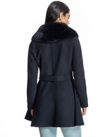 Belted Cashmere Blend Coat with Dyed Blue Fox Collar- Maximilian