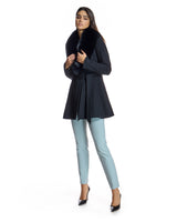 Belted Cashmere Blend Coat with Dyed Blue Fox Collar- Maximilian