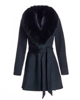 Belted Cashmere Blend Coat with Dyed Blue Fox Collar- Maximilian