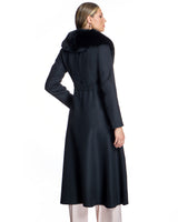 50" Belted Cashmere Blend Coat with Dyed Blue Fox Collar- Maximilian