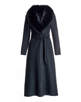50" Belted Cashmere Blend Coat with Dyed Blue Fox Collar- Maximilian