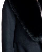 50" Belted Cashmere Blend Coat with Dyed Blue Fox Collar- Maximilian