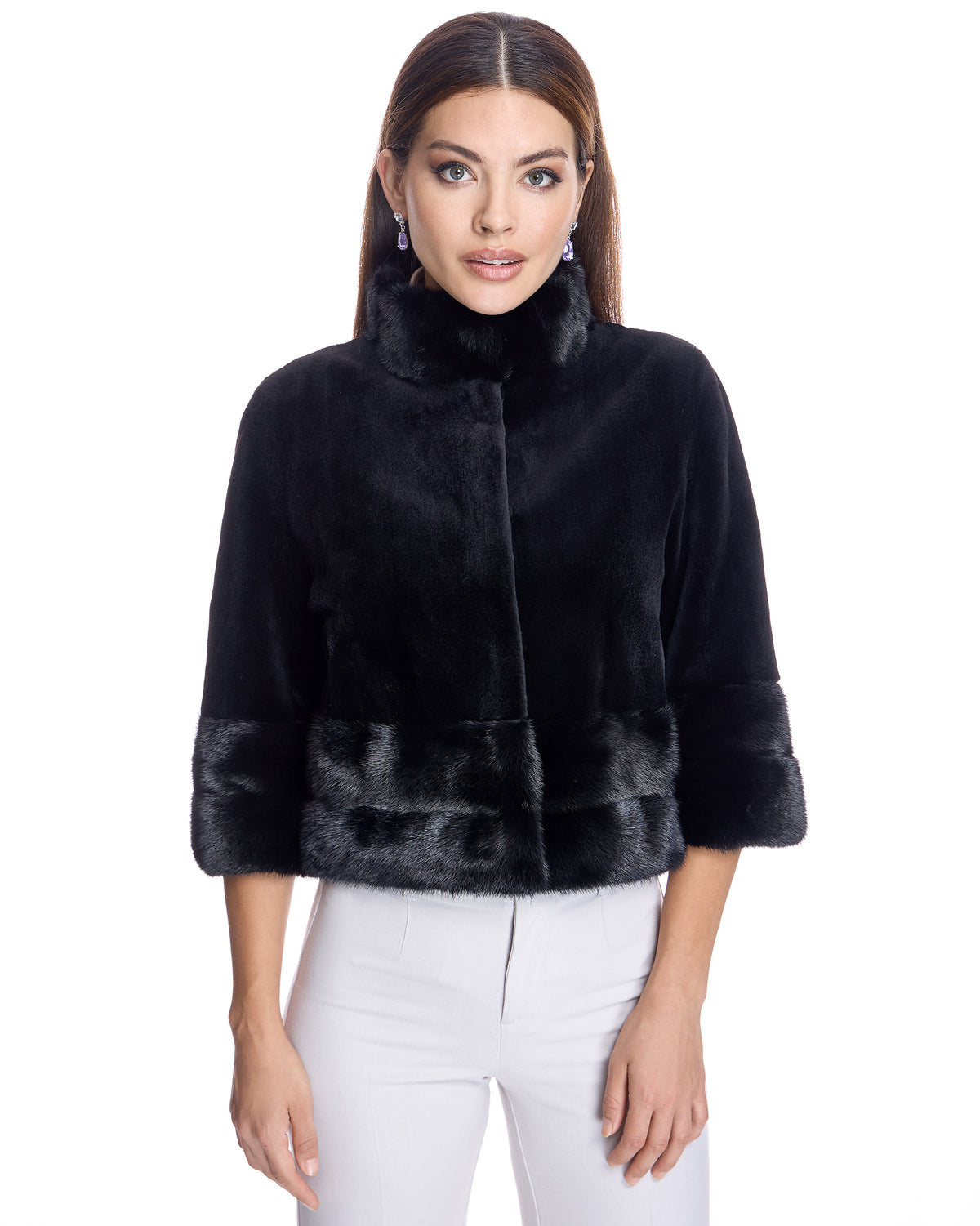 Sheared Mink Bolero With Long Hair trim