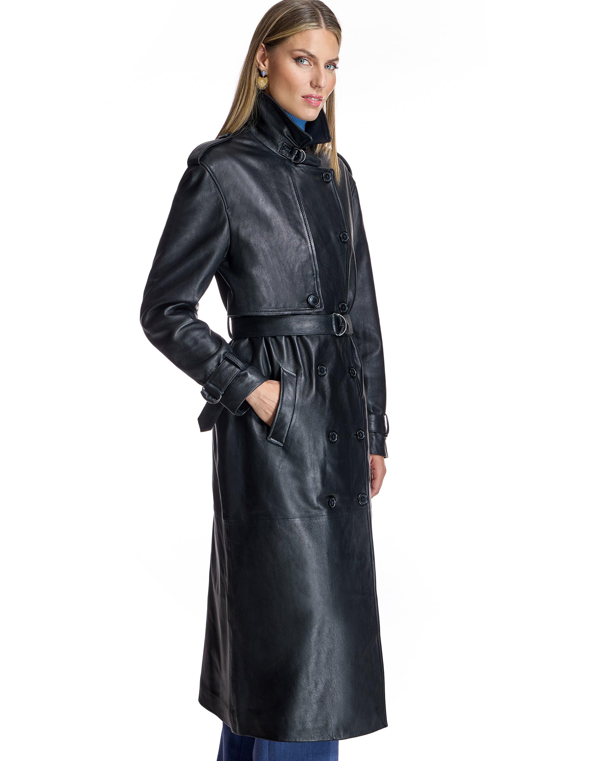 Long Belted Leather Trench -Maximilian