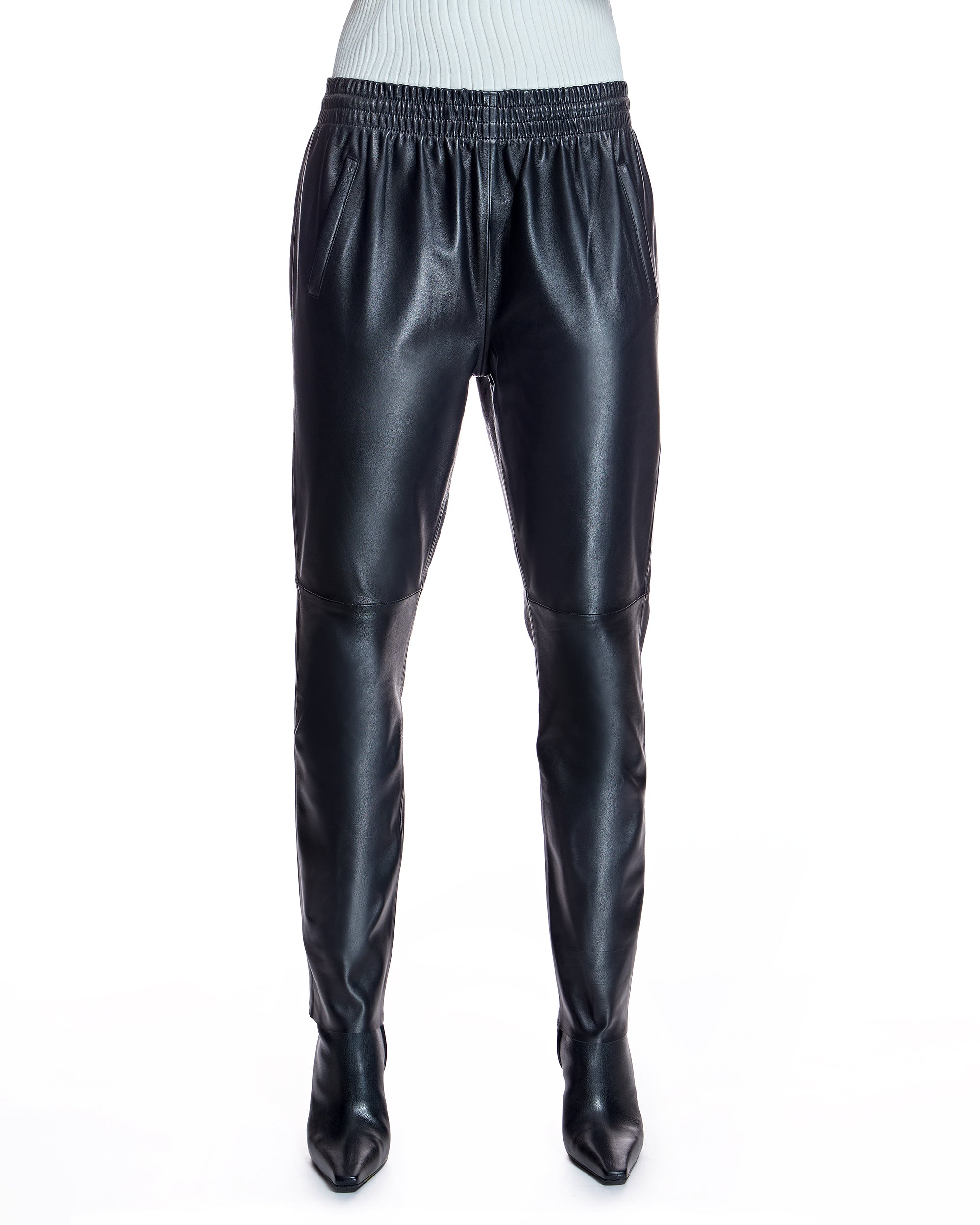 Drawstring Straight leg Leather Pants- Maximilian