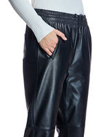Drawstring Straight Leg Leather Pants- Maximilian