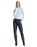 Drawstring Straight Leg Leather Pants- Maximilian