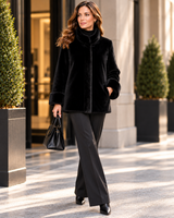 Maximilian 32" Black Dyed Sheared mink Reversible Jacket with Long Hair Mink Collar & Cuffs