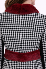 Black & White Houndstooth Wool Blend coat with Mink Trim-41"