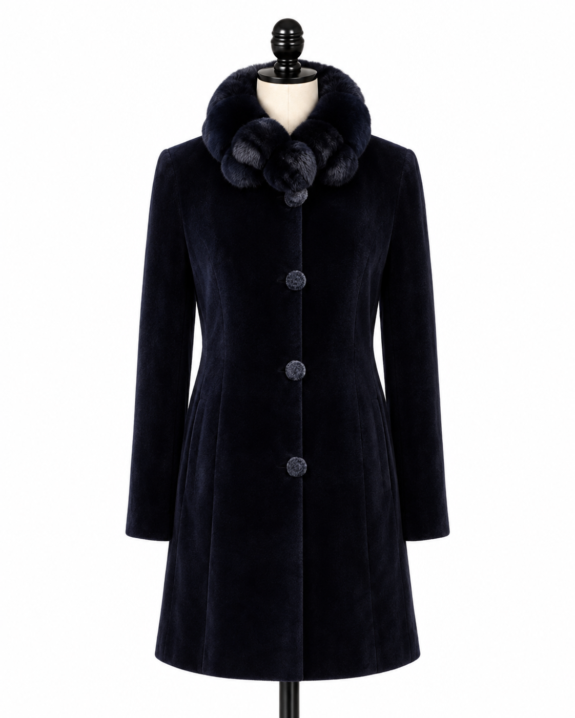 Archive & Vintage 35" Navy Dyed Sheared Coat with Chinchilla Collar /Reversible