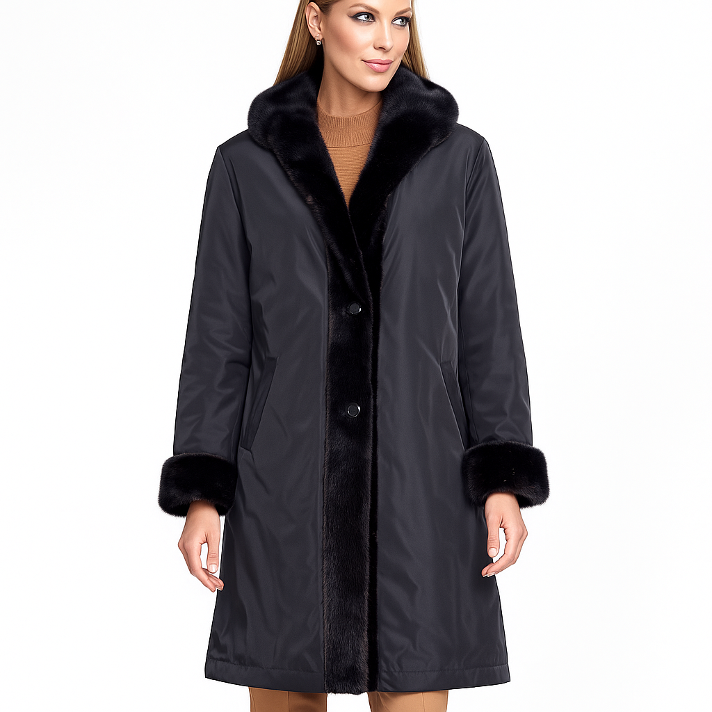 Reversible Dyed Sheared  Mink Coat with Long Hair Mink Tuxedo and Cuffs