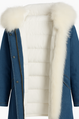 36" Fur-Trimmed Denim Parka with Detachable down Liner