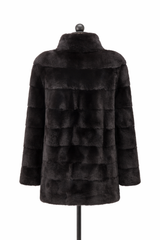Archive & Vintage Black Horizontal Mink Jacket with Stand Collar- 32"