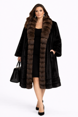 Plus Size Blackglama Mink Swing Coat with Barguzin Sable Tuxedo Collar-39"