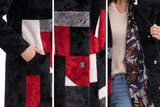 Black Shearling Lamb Coat with Geometric Front