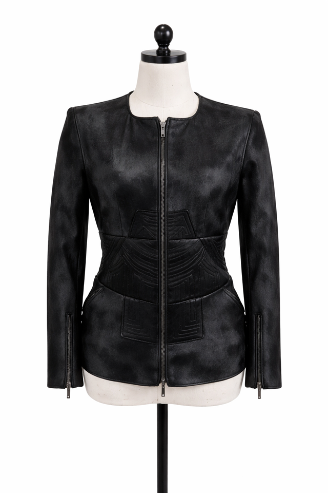 Archive & Vintage Black Dyed Calfskin Jacket with Maze Details