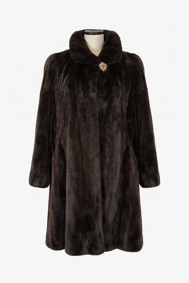 Archive & Vintage Black Mink Swing Coat with Wing Collar-36"