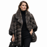 31" Tip-Dyed Barguzin Sable Cape Jacket with Chevron Body and Batwing Sleeves