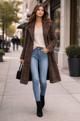 Cappuccino Dyed Lamb Belted Coat with Notch Collar