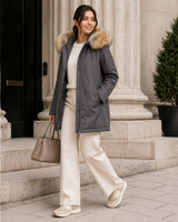 Grey Fur-Trim Parka with Rabbit Lining