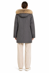 Grey Fur-Trim Parka with Rabbit Lining