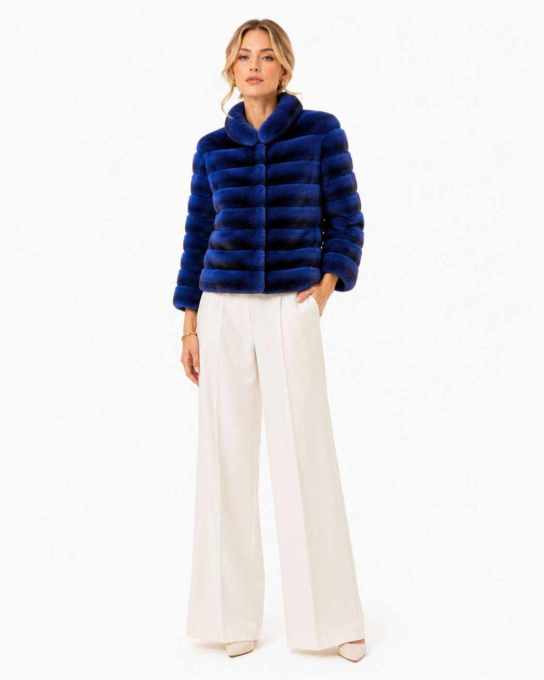 One-of-a-Kind 24" Blue Dyed Chinchilla Horizontal Jacket