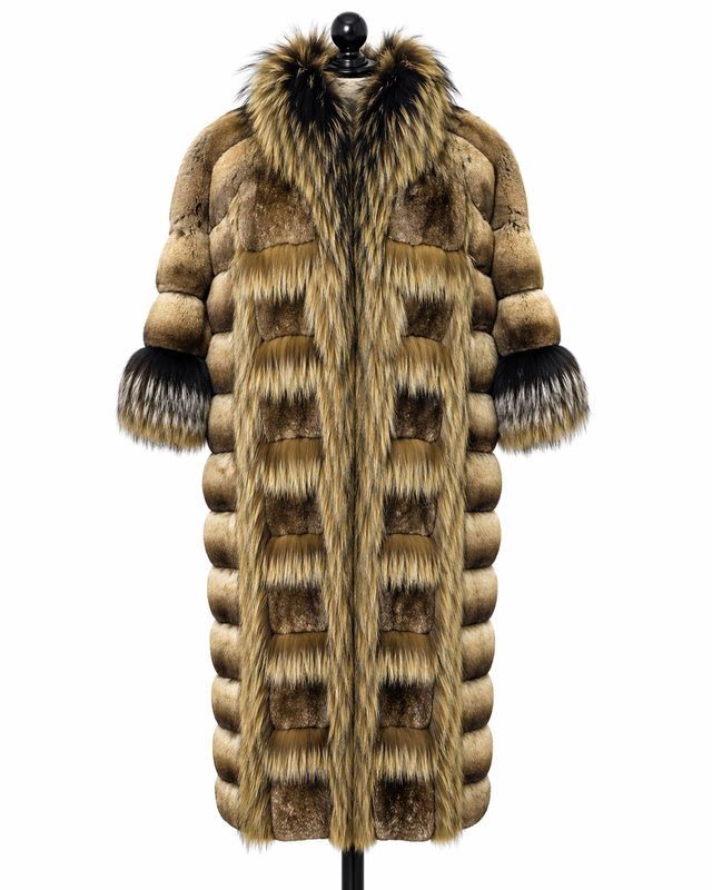 Archive & Vintage Citronella Dyed Chinchilla Coat with Fox Trim- Rindi