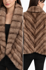 22” Tortora Russian Sable Chevron Jacket with Tuxedo Collar