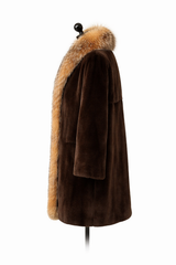 Archive & Vintage Reversible Brown Sheared Mink Coat with Crystal Fox Tuxedo-34"