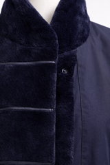 Archive & Vintage Reversible Navy Sheared Mink Coat with leather Inserts- 35"