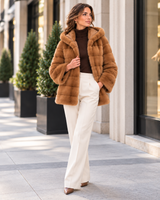 Maximilian 29" Whiskey Dyed Horizontal Mink Jacket with Hood