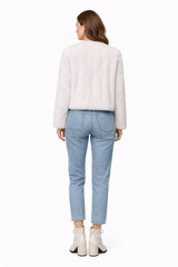 White Mink Jacket with Moder V Neck - 22"