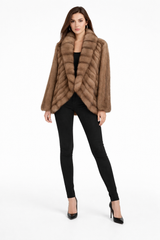22” Tortora Russian Sable Chevron Jacket with Tuxedo Collar