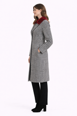 Black & White Houndstooth Wool Blend coat with Mink Trim-41"