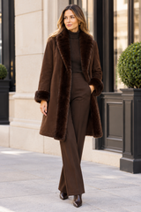 Maximilian 36" Reversible Dyed Sheared Mink Coat with Long Hair Mink Tuxedo and Cuffs