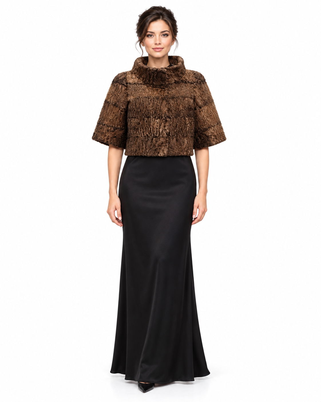 Maximilian One-of-a-Kind 16" Copper Dyed Swakara Lamb Evening Bolero