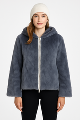 Reversible Mink Patchwork Hooded Jacket – Fur Side & Waterproof Nylon Side