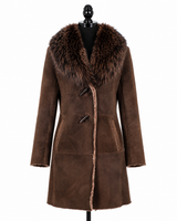 Archive & Vintage 35" Brown Antique Shearling Coat with Fox Collar