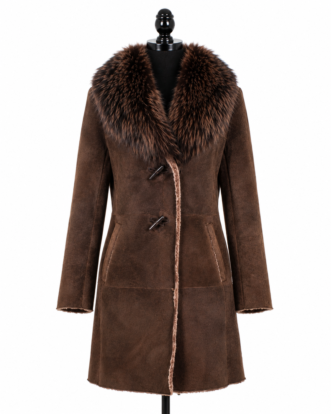 Archive & Vintage 35" Brown Antique Shearling Coat with Fox Collar