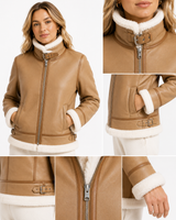 Maximilian Whiskey & White Shearling Lamb Aviator Jacket