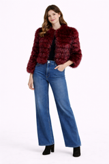 FEATHERED HORIZONTAL DYED SILVER FOX BOLERO=22"