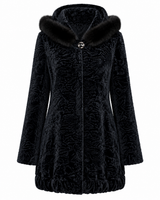 Maximilian One-of-a-Kind 31" Blue Black Dyed Swakara Lamb Jacket with Hood
