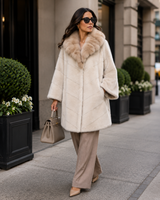 One-of-a-Kind 36" Natural Pearl Mink Cape Coat with Bleached Russian Sable Notch Collar