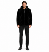 Maximilian 27" Men's Black Dyed Sheared Mink Reversible Hooded Jacket