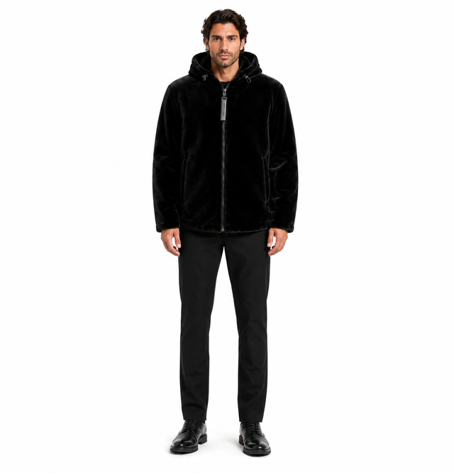 Maximilian 27" Men's Black Dyed Sheared Mink Reversible Hooded Jacket